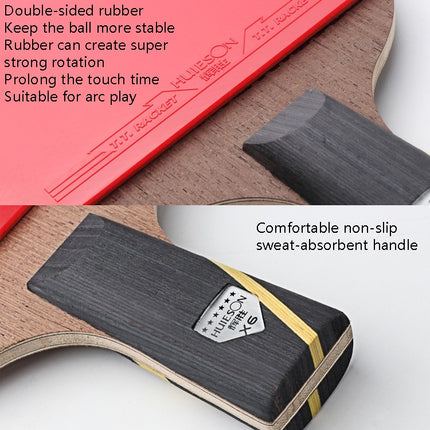 HUIESON Six Star 5-Layer Chicken Wing Tip + 2 Layer Carbon Double Side Continuous Table Tennis Racket, A Pair(Hand-shake Grip Racket)-garmade.com