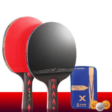 HUIESON HS-CPPX5 Five Stars Carbon Fiber Double-sided Reverse Adhesive Table Tennis Training Racket Set, Specification: Hand-shake Grip Racket-garmade.com