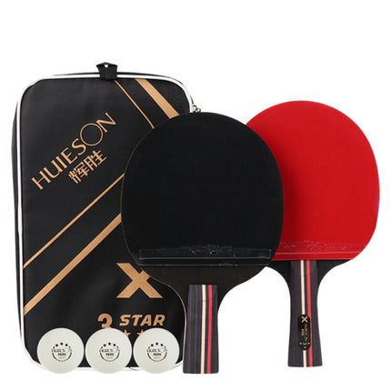 HUIESON HS-D-P01 Three Star 7 Layers Pure Wood Double-sided Reverse Adhesive Table Tennis Racket Set, Specification: Hand-shake Grip + Pen Hold Grip Racket-garmade.com