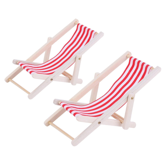 2 PCS 1:12 Beach Lounge Chair Simulation Model Outdoor Beach Scene Shooting Props Can Be Folded(Red)-garmade.com
