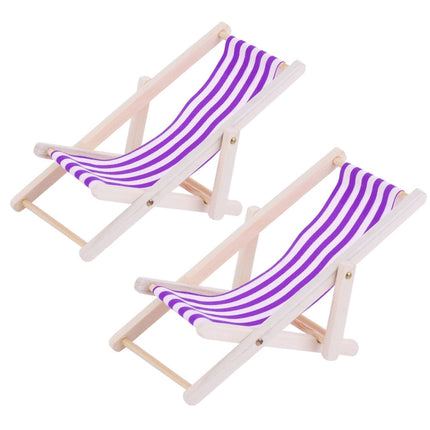 2 PCS 1:12 Beach Lounge Chair Simulation Model Outdoor Beach Scene Shooting Props Can Be Folded(Purple)-garmade.com