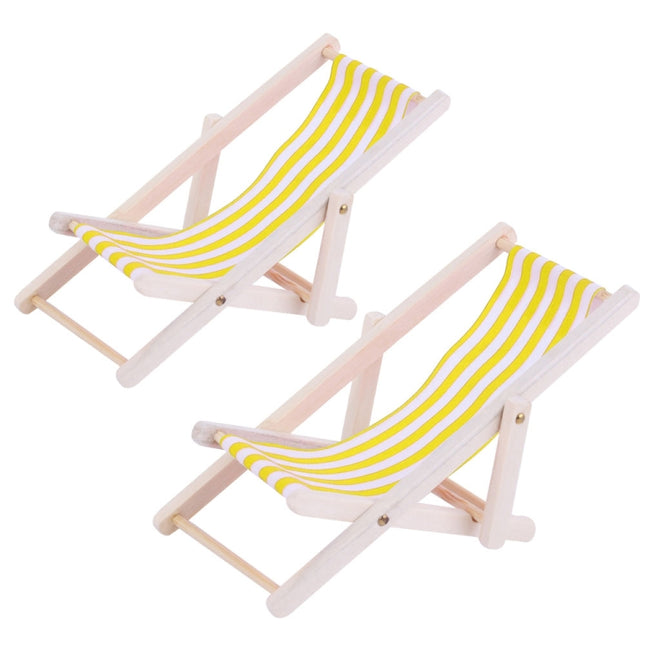 2 PCS 1:12 Beach Lounge Chair Simulation Model Outdoor Beach Scene Shooting Props Can Be Folded(Yellow)-garmade.com