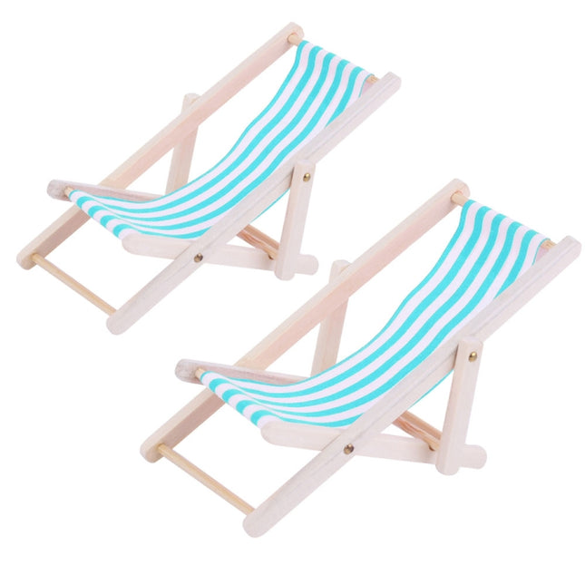2 PCS 1:12 Beach Lounge Chair Simulation Model Outdoor Beach Scene Shooting Props Can Be Folded(Sky Blue)-garmade.com