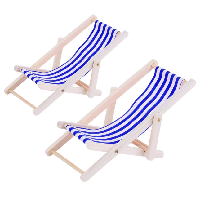 2 PCS 1:12 Beach Lounge Chair Simulation Model Outdoor Beach Scene Shooting Props Can Be Folded(Royal Blue)-garmade.com