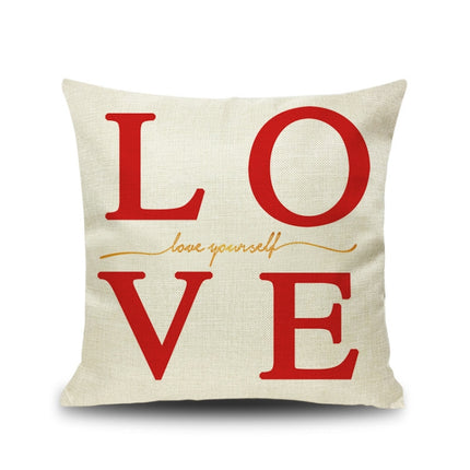 2 PCS Love Couple Valentine Day Gift Linen Pillowcase Car Sofa Cushion, Without Pillow Core, Size: 45x45cm(R-PQL007)-garmade.com