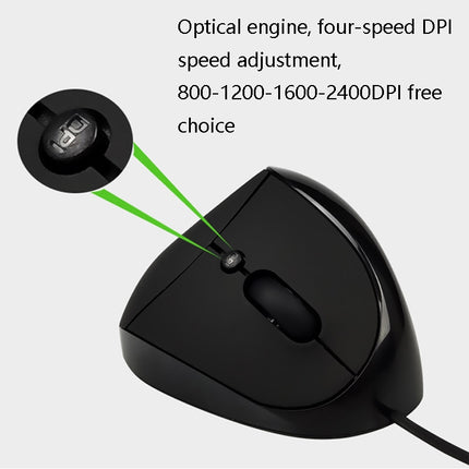 JSY-05 6 Keys Wired Vertical Mouse Ergonomics Brace Optical Mouse(Black)-garmade.com