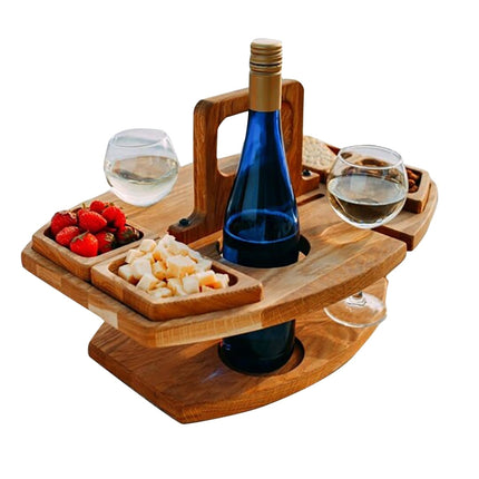 Portable Picnic Wooden Wine Glass Holder Detachable Wine Table(Wood Color)-garmade.com