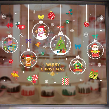 BQ027 1set Christmas Window Grille Sticker Santa Claus Elk Glass Window Decoration-garmade.com