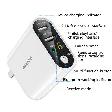 RAYEE K8 Remote Control Version 2 in 1 Bluetooth 5.0 Receiver & Transmitter Audio Adapter Support Fast Charge U Disk, US Plug-garmade.com