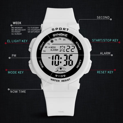 SYNOKE 9109 Student Multifunctional Waterproof Colorful Luminous Electronic Watch(White)-garmade.com