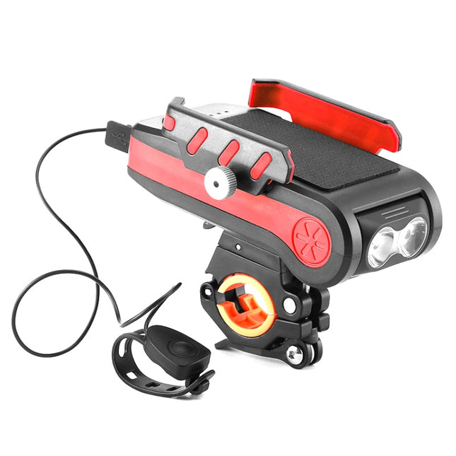 BG-2021 Bicycle Front Light 4 In 1 Mobile Phone Holder Horn Light Mountain Bike Front Light, Colour: 2400 MAH Red-garmade.com