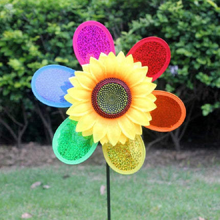 3 PCS Colorful Sequins Sunflower Rotating Windmill Garden Decoration-garmade.com