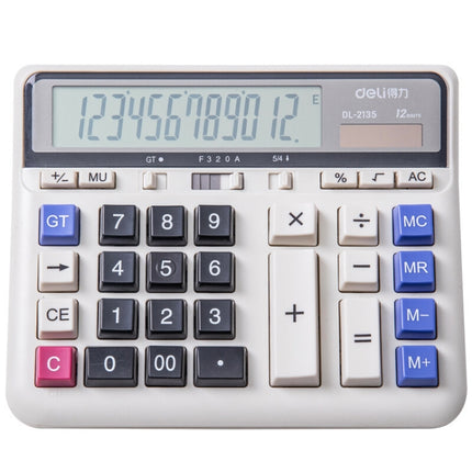 Deli 2135 Computer Keyboard Calculator Big Button Bank Office Finance Accounting Solar Calculator(White)-garmade.com