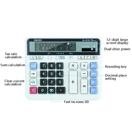 Deli 2135 Computer Keyboard Calculator Big Button Bank Office Finance Accounting Solar Calculator(White)-garmade.com