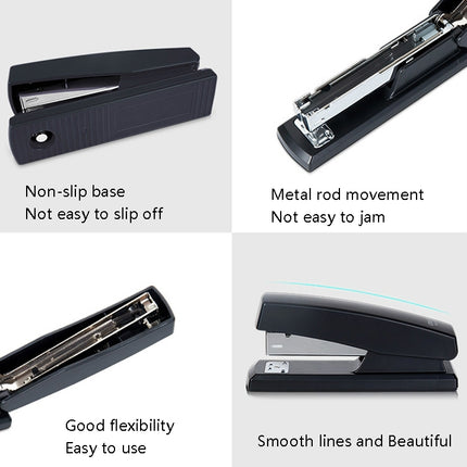 2 Sets Deli 12 0354 Stapler Set Office Standard Medium-Sized Stapler Staple Remover + Staples(Black)-garmade.com