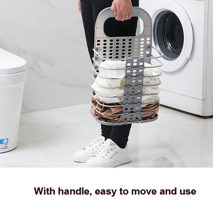 Household Bathroom Wall-Mounted Perforation-Free Folding Dirty Clothes Basket Toy Storage Basket(Grey)-garmade.com