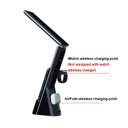 N61 3 in 1 Wireless Charger Folding Eye Protection Desk Lamp with Clock & Alarm Function(Black)-garmade.com