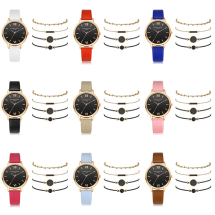 LVPAI XR3795 Ladies PU Strap Alloy Quartz Watch + Bracelet Set(Brown)-garmade.com