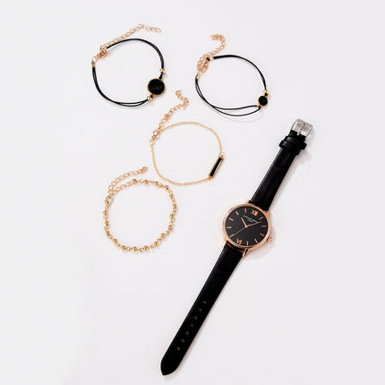 LVPAI XR3795 Ladies PU Strap Alloy Quartz Watch + Bracelet Set(Pink)-garmade.com