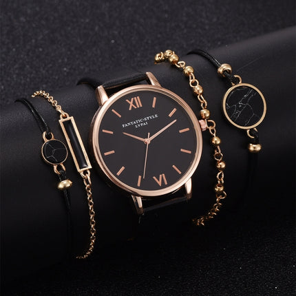LVPAI XR3795 Ladies PU Strap Alloy Quartz Watch + Bracelet Set(Pink)-garmade.com
