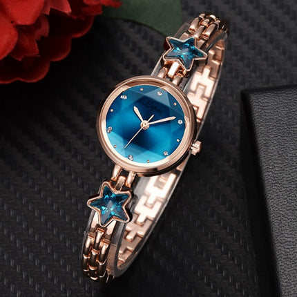 Lvpai P866 Diamond Five-Pointed Star Bracelet Watch Ladies Alloy Quartz Watches(Rose Gold Blue)-garmade.com