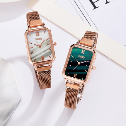 GAIETY G690 Retractable Magnet Buckle Ladies Mesh Belt Small Square Dial Bracelet Watch(Rose Gold White Dial + H138)-garmade.com