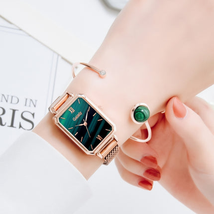 GAIETY G690 Retractable Magnet Buckle Ladies Mesh Belt Small Square Dial Bracelet Watch(Rose Gold Green Dial)-garmade.com
