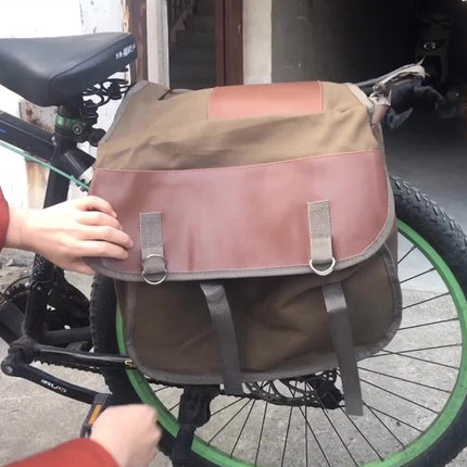 Outdoor Travel Storage Bag Mountain Bike Bicycle Canvas Backpack(Khaki)-garmade.com