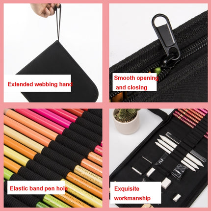 2 PCS 36-Hole Canvas Folding Pen Curtain Sketch Pencil Color Lead Storage Bag(Black)-garmade.com