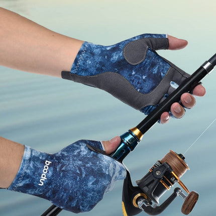 BOODUN P111439 Summer Fishing Gloves Outdoor Non-Slip Ice Silk Sunscreen Fishing Gloves, Size: M(Navy)-garmade.com