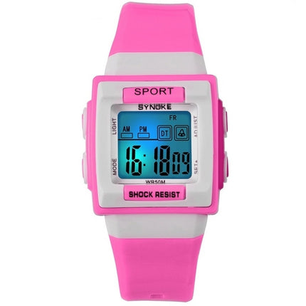 SYNOKE 66188 Student Square Dial Colorful Luminous Waterproof Electronic Watch(Pink)-garmade.com