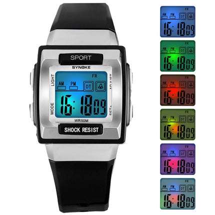 SYNOKE 66188 Student Square Dial Colorful Luminous Waterproof Electronic Watch(Black)-garmade.com