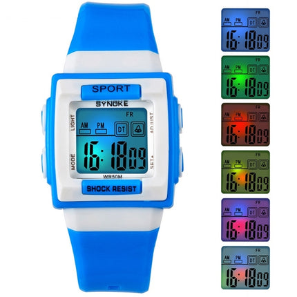 SYNOKE 66188 Student Square Dial Colorful Luminous Waterproof Electronic Watch(Blue)-garmade.com