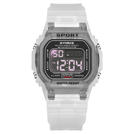 SYNOKE 9620 Couple Sports Plastic Strap Electronic Watch(Transparent Black)-garmade.com