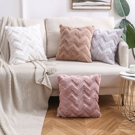 Double-Sided Plush Pillow Home Sofa Cushion Pillowcase, Size: 45x45cm Pillowcase + Core(White Riling)-garmade.com