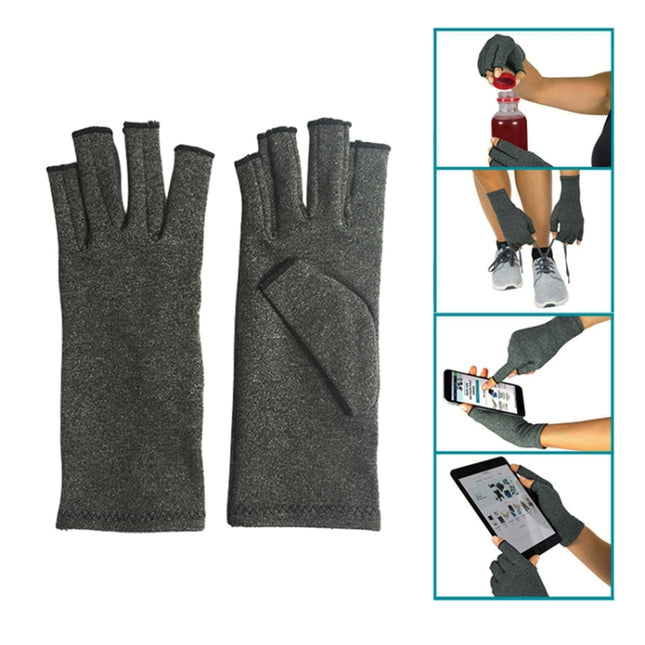 Half Finger Cycling Gloves Arthritis Pressure Health Gloves High Elastic Breathable Anti-edema Rehabilitation Riding Glov, Size:L (Gray)-garmade.com