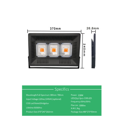 150W Ultra-Thin LED Plant Light, Full Spectrum COB Growth Light, Vegetable, Fruit & Flower Greenhouse Fill Light With Plug, Specification:UK Plug-garmade.com