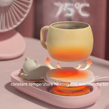 Household Smart Thermal InsulationTemperature Coaster Desktop Bedroom Office Heating Warming Coaster, US Plug(Pink)-garmade.com