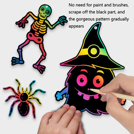 24 PCS / Set GG-24 Children Colorful Halloween Scratch Painting Set DIY Funny Ornaments Holiday Scratch Painting Paper-garmade.com