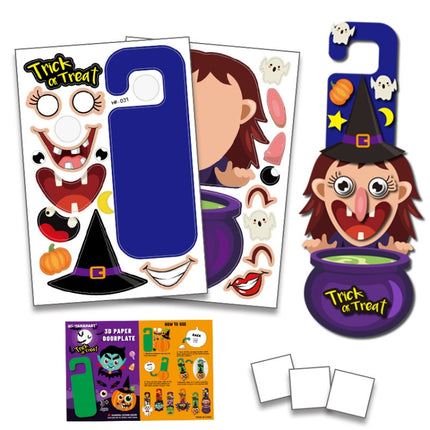 1 Sets Children Cartoon Halloween Decoration Door Hanging Stickers Holiday DIY Game Emoticons(Witch)-garmade.com