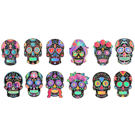 1 Sets Children Colorful Skull Head Halloween Scratch Painting DIY Ornaments Flower Skull Sticker(12 PCS / Set)-garmade.com