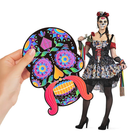 1 Sets Children Colorful Skull Head Halloween Scratch Painting DIY Ornaments Flower Skull Sticker(12 PCS / Set)-garmade.com