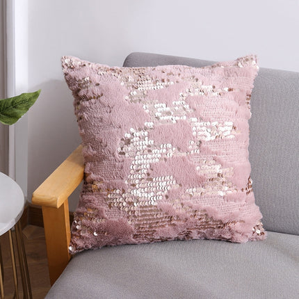 Double-sided Sequin Plush Pillowcase + Pillow Home Living Room Sofa Cushion, Specification: 40x40cm(39 Lightning Sequins Pink)-garmade.com