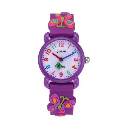 JNEW A335-21975 Children 3D Silicone Cartoon Butterfly Waterproof Quartz Watch(Purple)-garmade.com