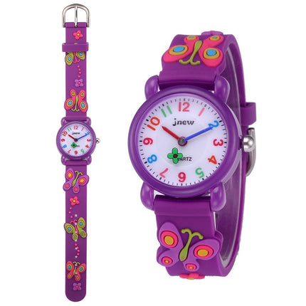 JNEW A335-21975 Children 3D Silicone Cartoon Butterfly Waterproof Quartz Watch(Purple)-garmade.com