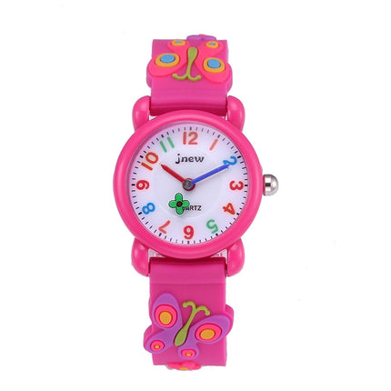 JNEW A335-21975 Children 3D Silicone Cartoon Butterfly Waterproof Quartz Watch(Rose Red)-garmade.com