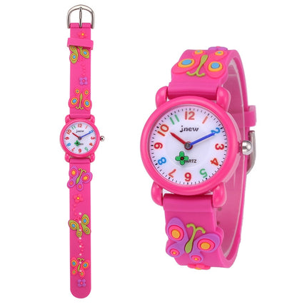 JNEW A335-21975 Children 3D Silicone Cartoon Butterfly Waterproof Quartz Watch(Rose Red)-garmade.com