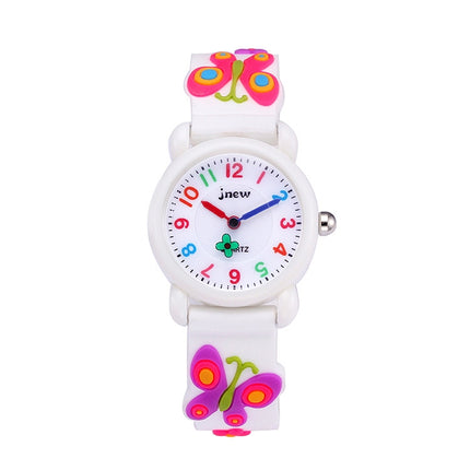 JNEW A335-21975 Children 3D Silicone Cartoon Butterfly Waterproof Quartz Watch(White)-garmade.com