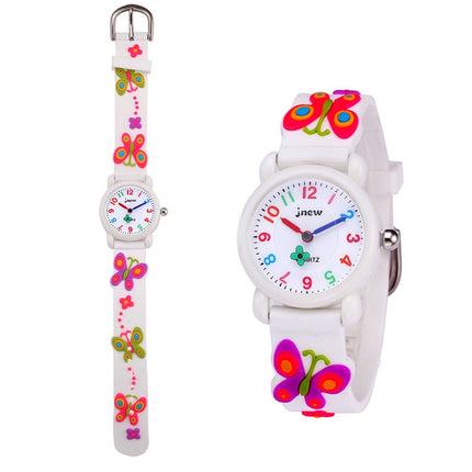 JNEW A335-21975 Children 3D Silicone Cartoon Butterfly Waterproof Quartz Watch(White)-garmade.com