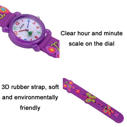 JNEW A335-21975 Children 3D Silicone Cartoon Butterfly Waterproof Quartz Watch(Purple)-garmade.com
